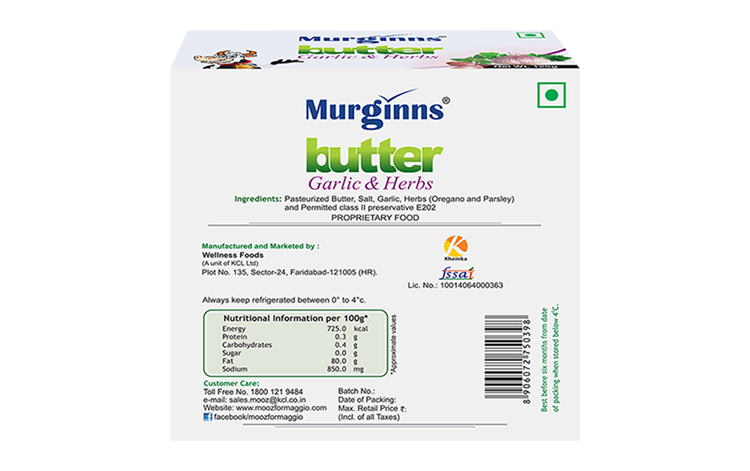 Murginns Butter Garlic & Herbs    Pack  125 grams